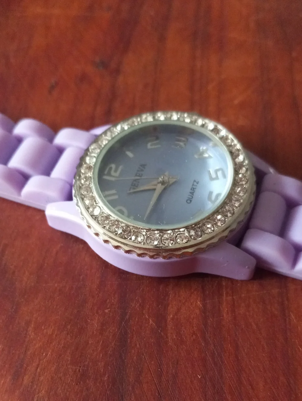 Geneva Lavender Silicone Band Watch with Crystal Silver Bezel